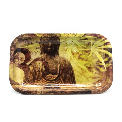 Metal Rolling Tray Buddha Hemp Leaf Large