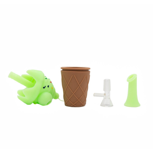 Silicone Ice Cream Cone Bong Green Detail