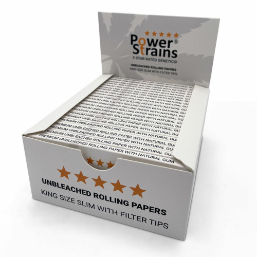 PowerStrains King Size Slim 2-in-1 Ongebleekte Vloei en Tip (22 pcs box) - PowerStrains