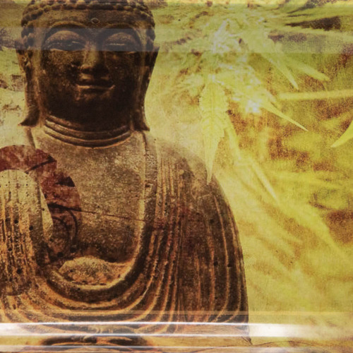 Metal Rolling Tray Buddha Hemp Leaf Small Detail