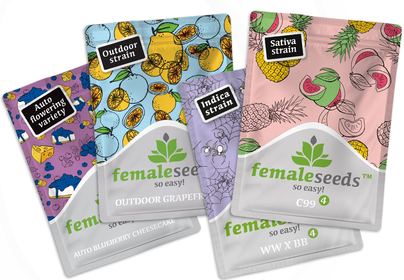 Female Seeds verpakkingen van bekende soorten. Female Seeds verpakkingen van bekende soorten.