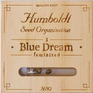Verpakking van de Blue Dream cannabis zaadjes van Humboldt Seeds Verpakking van de Blue Dream cannabis zaadjes van Humboldt Seeds